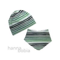 Babyset Mütze und Halstuch mit grün-schwarzen Ringeln Bild 1