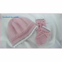 Babymütze, Babyhandschuhe als Babyset aus Wolle (Merino), rosa Bild 1
