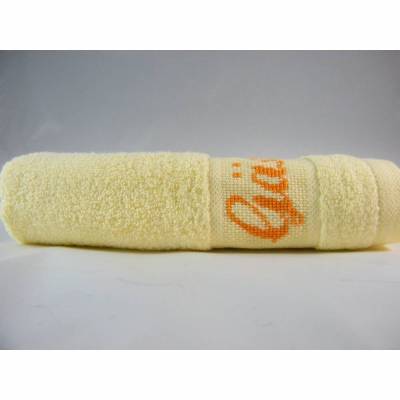 handbesticktes Gästetuch "Gäste" gelb-orange