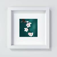 Kirschblüte in Rosa, Botanik Druck und Fotografie mit grünem Hintergrund, Geschenk zum Frühling, 13 x 13 cm, 20 x 20 cm Bild 1