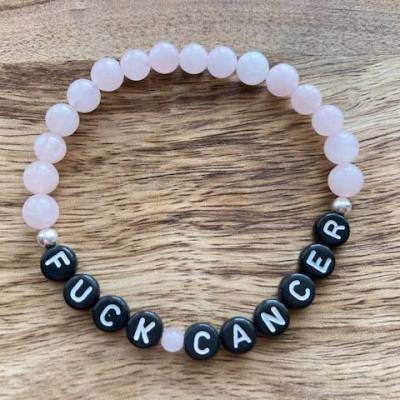 Statement-Armband „Fuck Cancer" - Rosenquarz