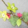 Y-Kette FINGERHUT mit grünen Blättern 53cm lang rundum plus 9cm Anhänger - Halskette mit Lucite-Blüten und Blättern bronzefarbig-rosa-grün Bild 2