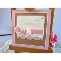 Glückwunschkarte  zur Hochzeit, quadratische Klappkarte in rosa/hellbraun und creme Bild 1
