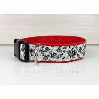Hundehalsband, Blumen, schwarz, weiß, Hund, Halsband, Kunstleder, rot, Welpe, Hunde, Haustier, trendy, stylisch Bild 1