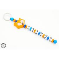 Taschenbaumler/Schlüsselanhänger mit Wunschname - Fuchs in blau/orange Bild 1