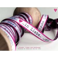 10m (1,20EUR/m) „Glaube, Liebe und Hoffnung" Webband pink Bild 1