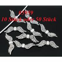 10 oder 50 Stück Metallperlen, Perlen, Engel, Engelsfügel, Flügel, Schmuckperlen, silberfarben Bild 1