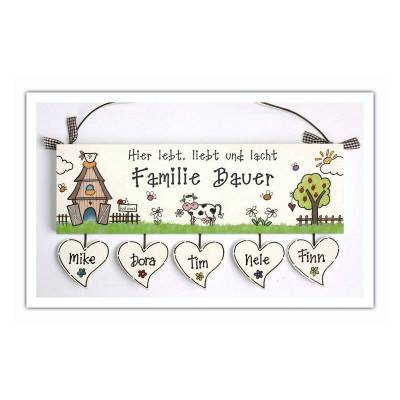 Türschild aus Holz für Familien mit Namen personalisiert. Schild