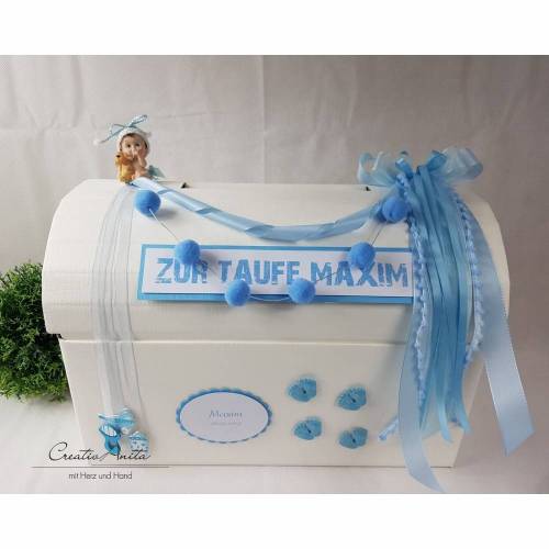 Geschenkbox Truhe Taufe Geburt Baby BLAU Erinnerungstruhe