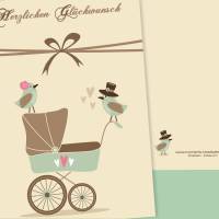 Glückwunsch Klappkarte zur Geburt + Umschlag Bild 1