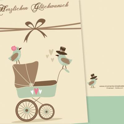 Glückwunsch Klappkarte zur Geburt + Umschlag 