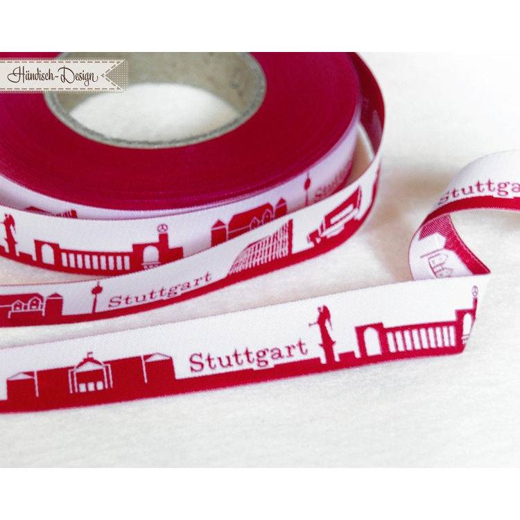 5m (1,80EUR/m) Stuttgart Skyline Webband rot/weiß Bild 1
