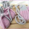 Babyhandschuhe, Fäustlinge aus 100 % Wolle Merino -  rosa, grau Bild 2