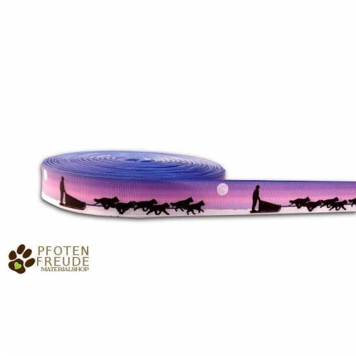 1m "Schlittenhunde" Borte Hund mit Farbverlauf, 22mm, Husky, Ripsband