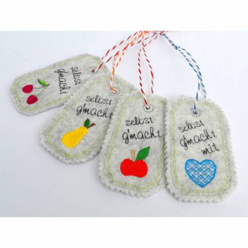 ITH Stickdatei Anhänger selbst gemacht 4er Set 10x10cm Rahmen