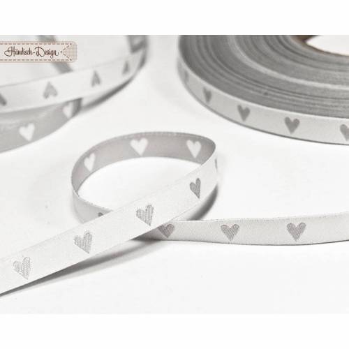 5m (0,90EUR/m) „Herz an Herz" Webband weiß/silber 9mm