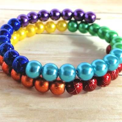 Wickelarmband, Regenbogen, Spiralarmband, rot, orange, gelb, grün, hellblau, dunkelblau, lila, Perlenarmband, Armband, Armreif, Armband zum Wickeln, ohne Verschluss, Memory Wire