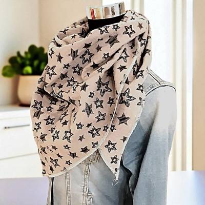 Musselin Tuch grau mit Sterne, Dreieckstuch "Sterne"