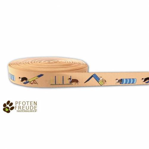 1m Borte Agility-Aussie, beige, 22mm, Hund, Australian Shepherd, Ripsband