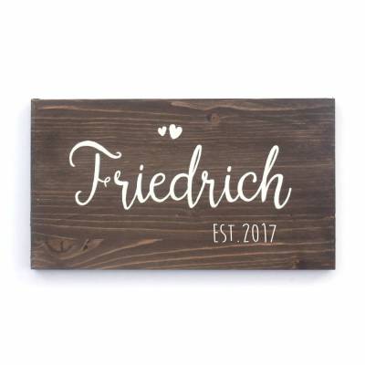 personalisiertes Hochzeitsgeschenk für das Brautpaar, Türschild aus Holz mit Name und Jahreszahl, Geschenk zur Hochzeit