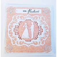 Hochzeits-Karte elegant mit Innen-Deko Geldschein-Fach weiß und rosa Bild 1