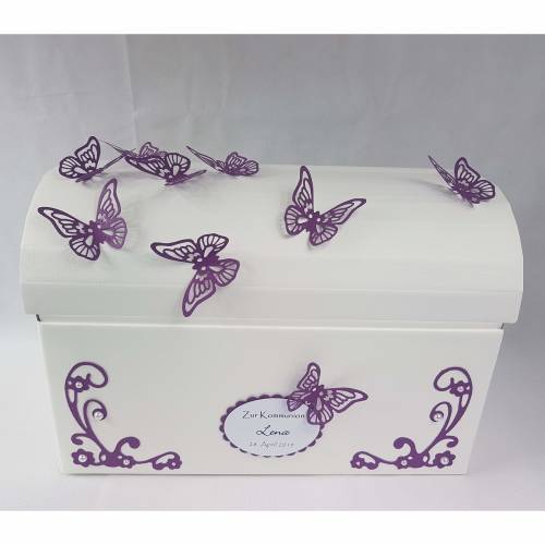 Briefbox Truhe SCHMETTERLINGE VIOLETT Kommunion