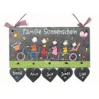personalisiertes Geschenk zum Umzug / Einzug, Türschild Familie aus Schiefer, Schieferschild mit Fahrrad, Namensschild Bild 1