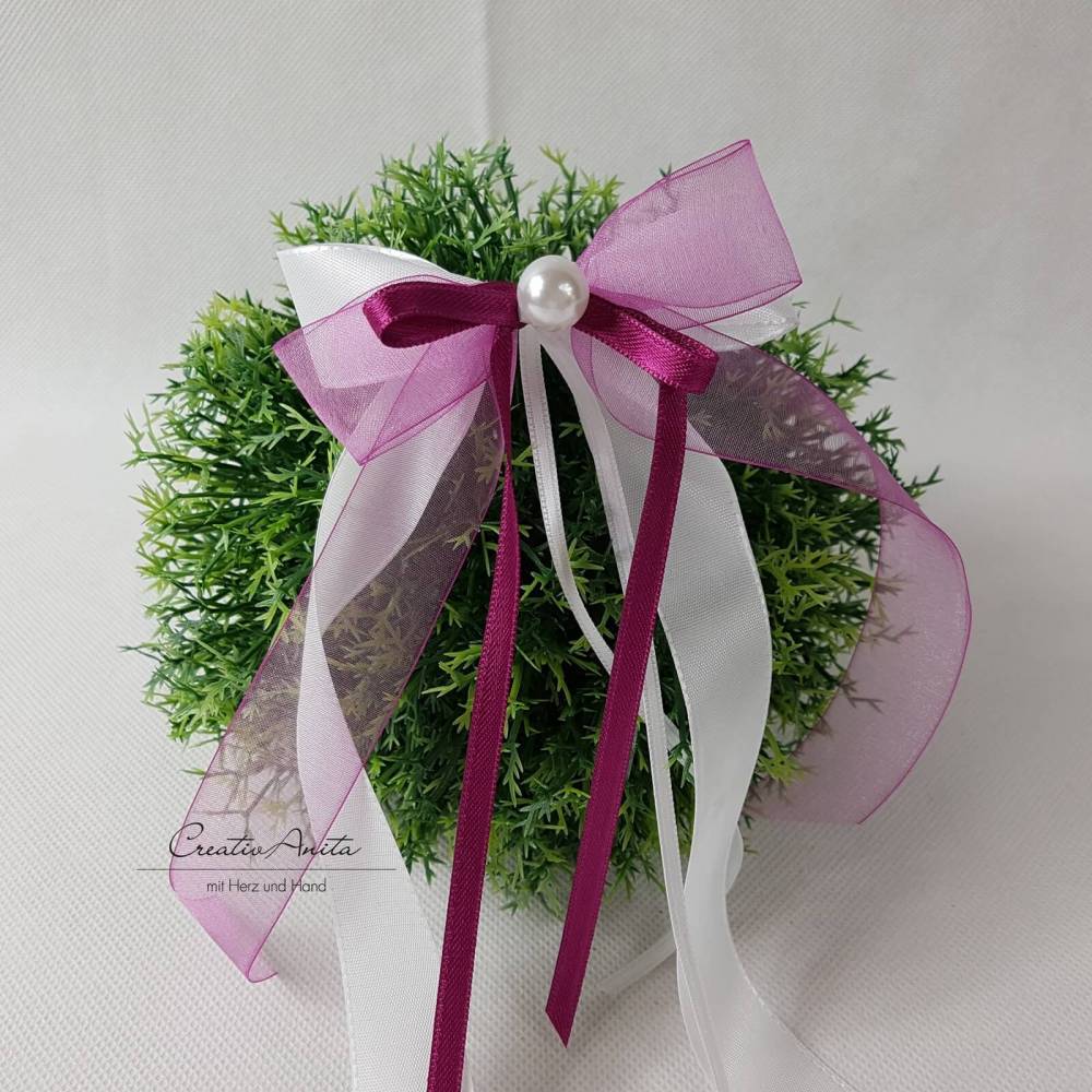 10 Antennenschleifen Autoschleifen Schleifen Hochzeitsdeko weiß lila aubergine 