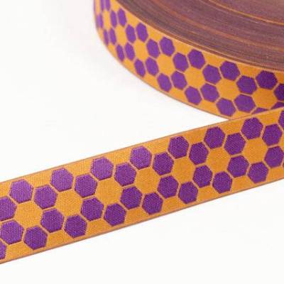 5m Retro-Blumenmuster orange/lila Webband