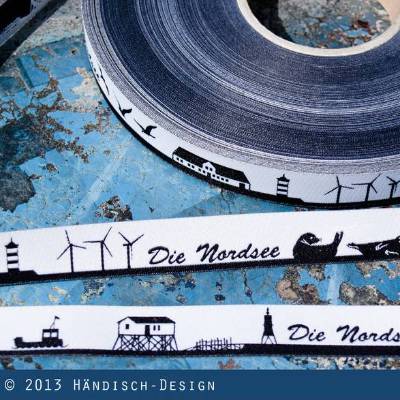 5m Nordsee Skyline Webband schwarz/weiß
