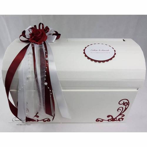 Geldgeschenk Hochzeit Briefbox Kartenbox weinrot Bordeaux weiss Braut & Braut 