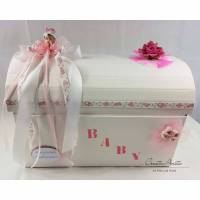 Geschenkbox Truhe Taufe Geburt Baby Rosa Erinnerungstruhe Bild 1