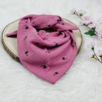 Baby Kleinkind Halstuch, Sabbertuch, Dreieckstuch aus Musselin in rosa mit kleinen Palmen Bild 1