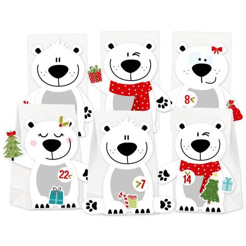 Adventskalender Eisbär zum Befüllen & Basteln DIY Komplettset für Kinder kein Kleber und keine Schere notwendig Weihnachtskalender