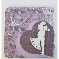 Hochzeitskarte Romantik mit lila Herz und rosa Rosen Bild 1