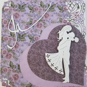 Romantische Hochzeitskarte lila Herz & rosa Rosen | Handarbeit 15x15cm