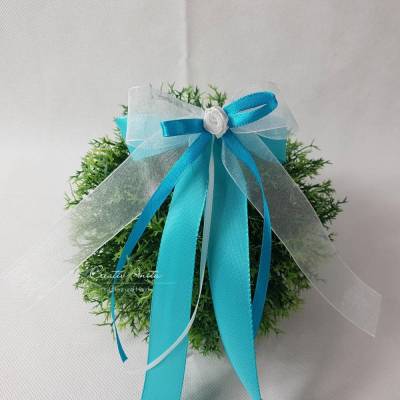 10 St. Autoschleifen in TÜRKIS WEIß oder CREME Antennenschleifen zur Hochzeit