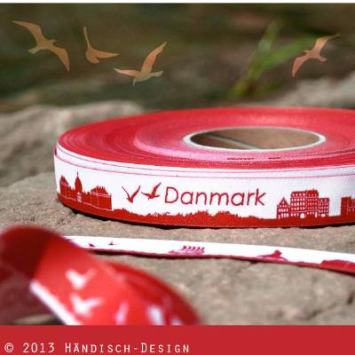 5m Danmark/Dänemark Skyline Webband rot/weiß