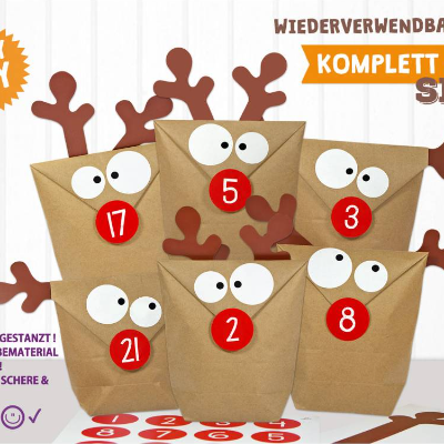 DIY Adventskalender Elch Rentier - DAS ORIGINAL zum selber Basteln und Befüllen - Bastelset