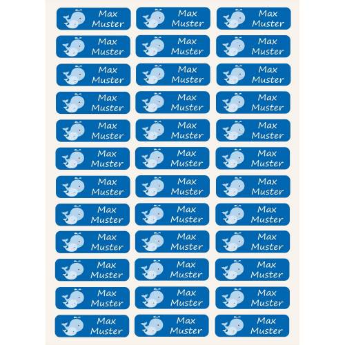 100 Etiketten Aufkleber mit Namen drucken Kinder Schule Kita Name Tiere Wale Wal blau Namensaufkleber A114