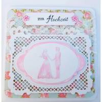 Hochzeit-Karte -  Geldfach und Innendeko - weiß und rosa Bild 1