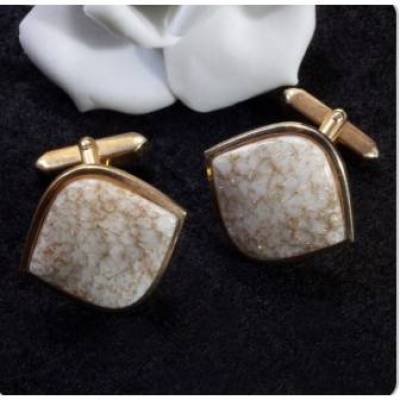 Vintage Manschettenknöpfe 60er 70er weiß Goldfluss Glas Herren Schmuck Unikat