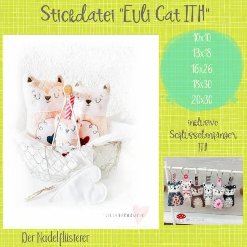 Digitale Stickdatei Euli Cat ITH 10x10 - 20x30 cm (4x4 - 8x12") Stickrahmen