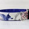 Hundehalsband mit Blumen und Vogel, mit Kunstleder in blau, Halsband für Hunde Bild 2