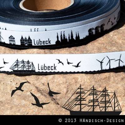 5m Lübeck (+Travemünde) Skyline Webband schwarz