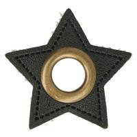 2 Kunstleder-Ösen-Patches Stern schwarz 11mm bronze Bild 1