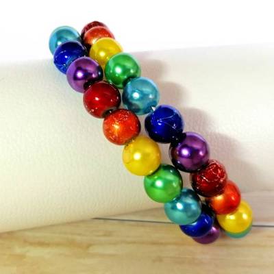 Wickelarmband, Regenbogen, Spiralarmband, rot, orange, gelb, grün, hellblau, dunkelblau, lila, Perlenarmband, Armband, Armreif, Armband zum Wickeln, ohne Verschluss, Memory Wire