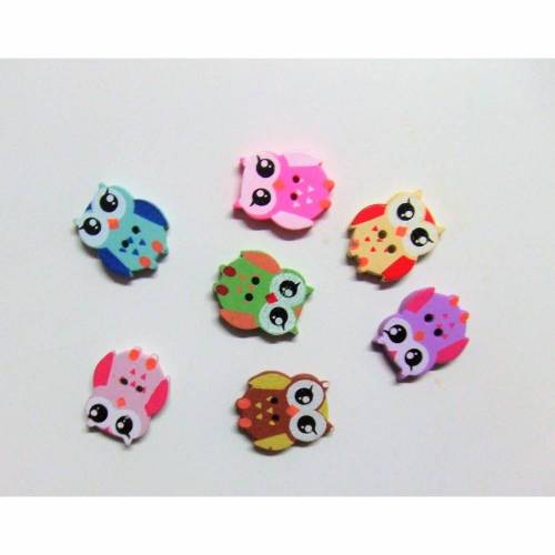 Holzknopf Motiv Eule 22x18  mm 10 Stk. Farbmix