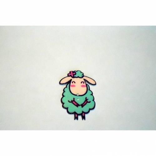 Holzknopf  Motiv Schaf türkis ca. 40x25 mm