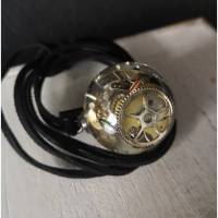 Steampunk-Kette,Halskette, Leder,Harz,  Velourlederband,Lederkette, Uhr, Uhrenteile, Bild 1